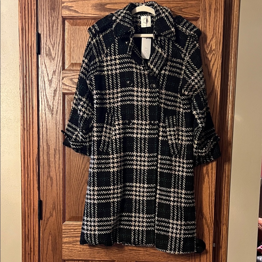 Lili Sidonio Black and Multicolor Stitch Plaid Coat